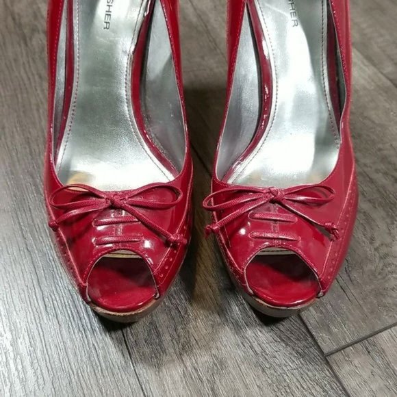 Marc Fisher Peep Toe Platform Pumps Size 8.5M Red Leather Uppers - Picture 3 of 8